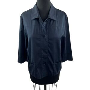 PHILIPPE ADEC Button Down Jacket Navy Long Sleeve Pockets Collared Size 10
